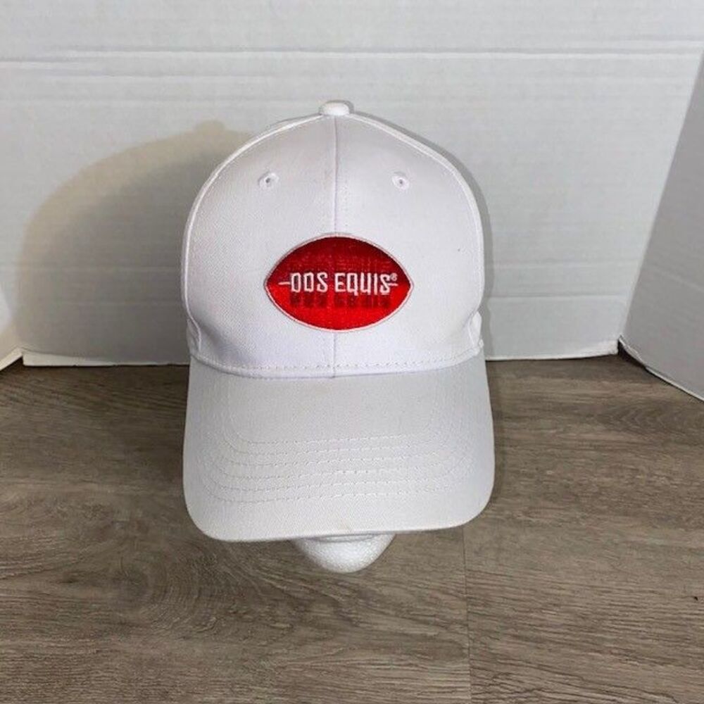 Dos Equis Beer Adjustable Snapback Cap Hat White With Embroidered Logo